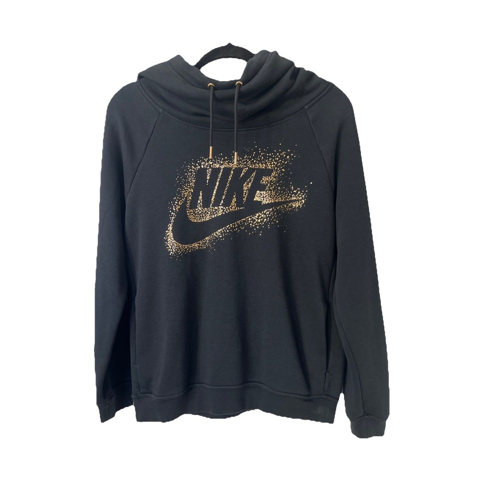 Nike AQ7107 010‎ Black Funnel Neck Women's Size M Pullover Hoodie Sweatshirt